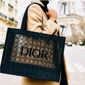 Dior Elegant Black Mesh Tote with Velvet Trim